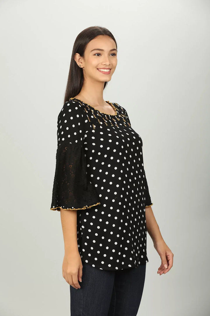 Black Polka Dot Print Top