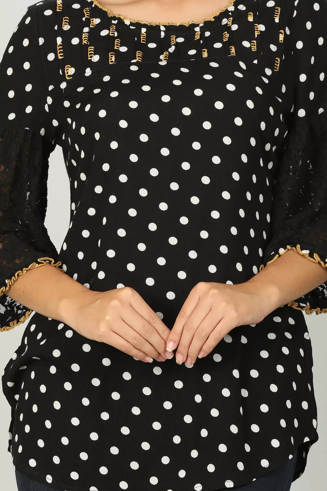 Black Polka Dot Print Top