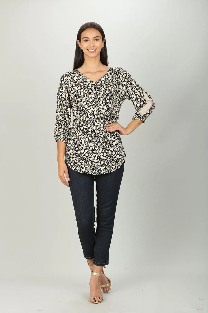 Black and White printed V neck Top