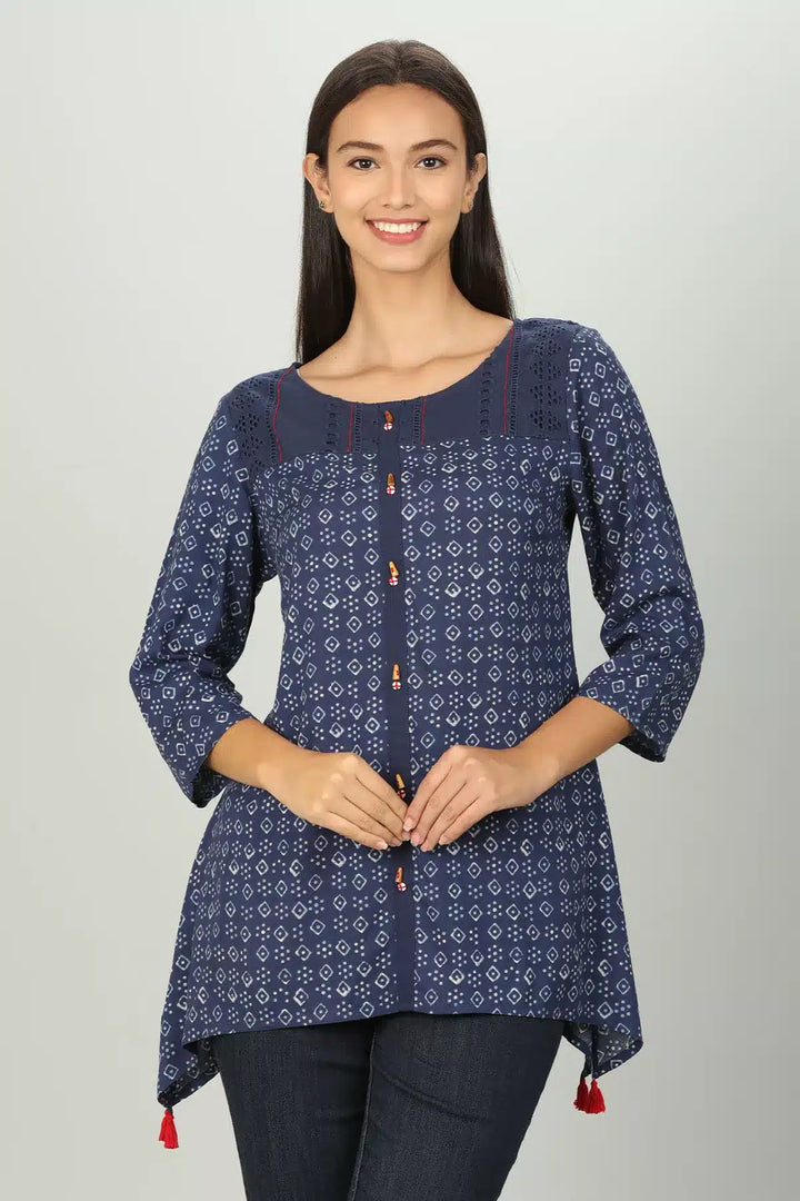 Blue printed Round neck Top