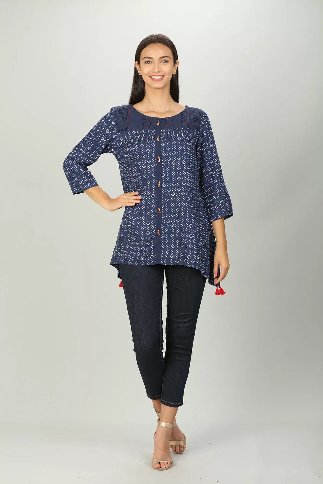 Blue printed Round neck Top