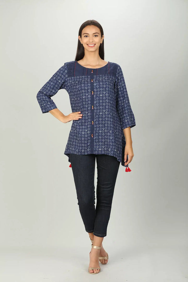 Blue printed Round neck Top