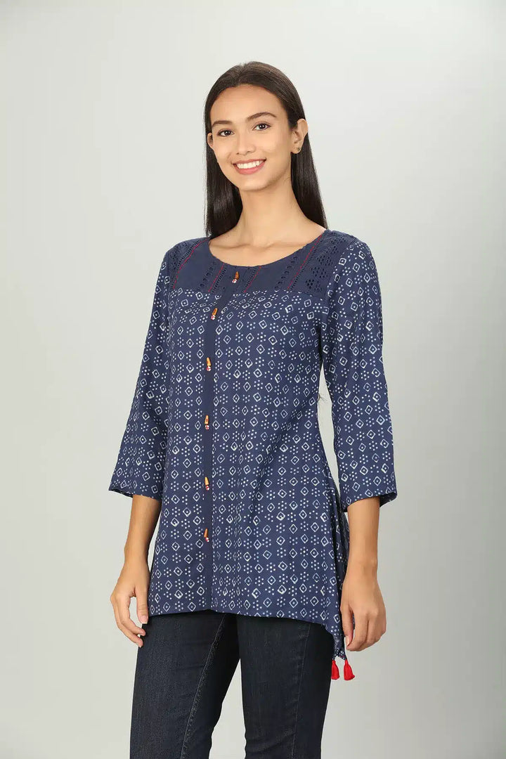 Blue printed Round neck Top