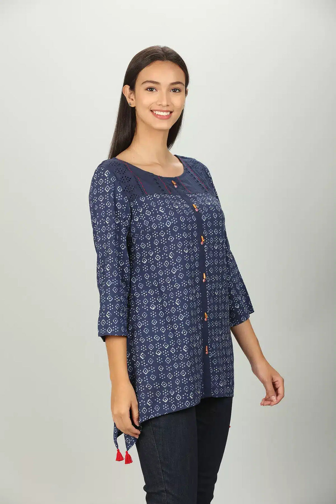 Blue printed Round neck Top