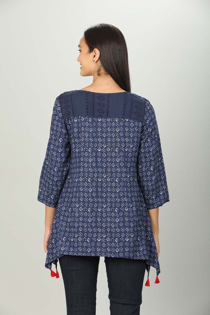Blue printed Round neck Top