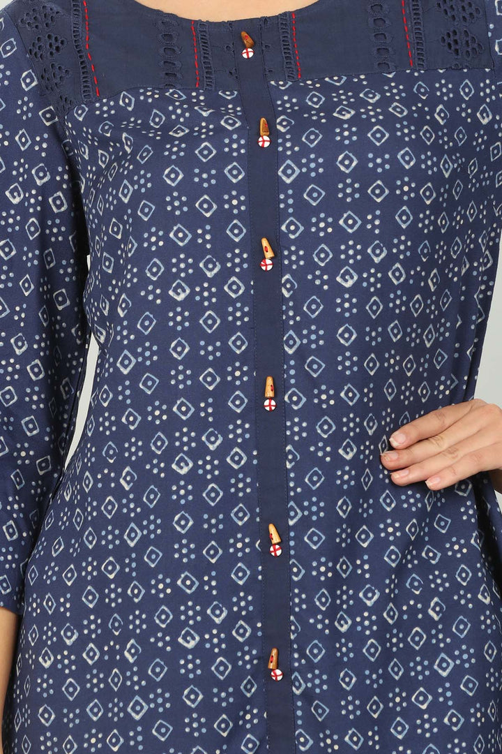 Blue printed Round neck Top