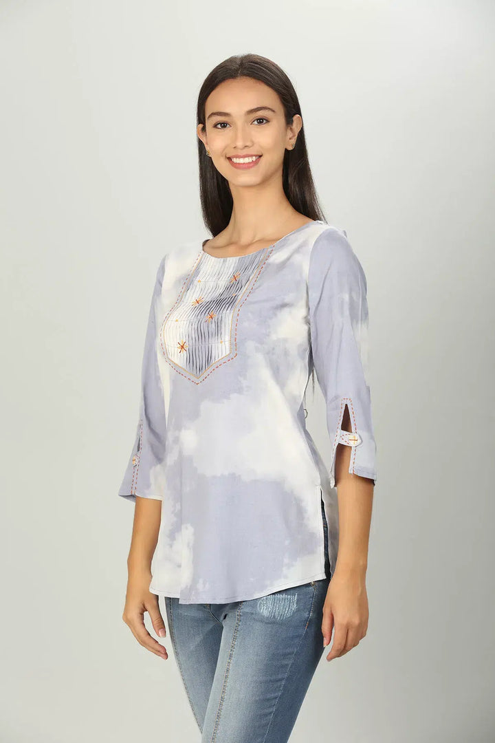 Blue Tie &amp; Die print Top