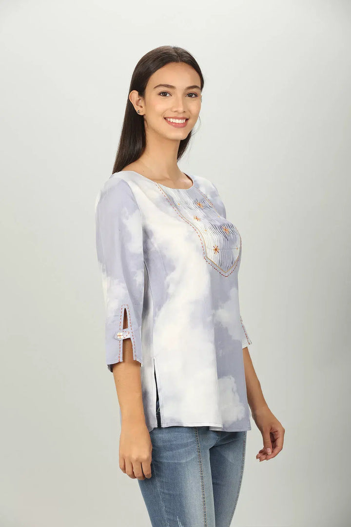 Blue Tie &amp; Die print Top