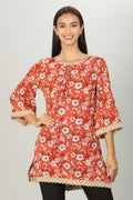 Rust Red Floral Print Top