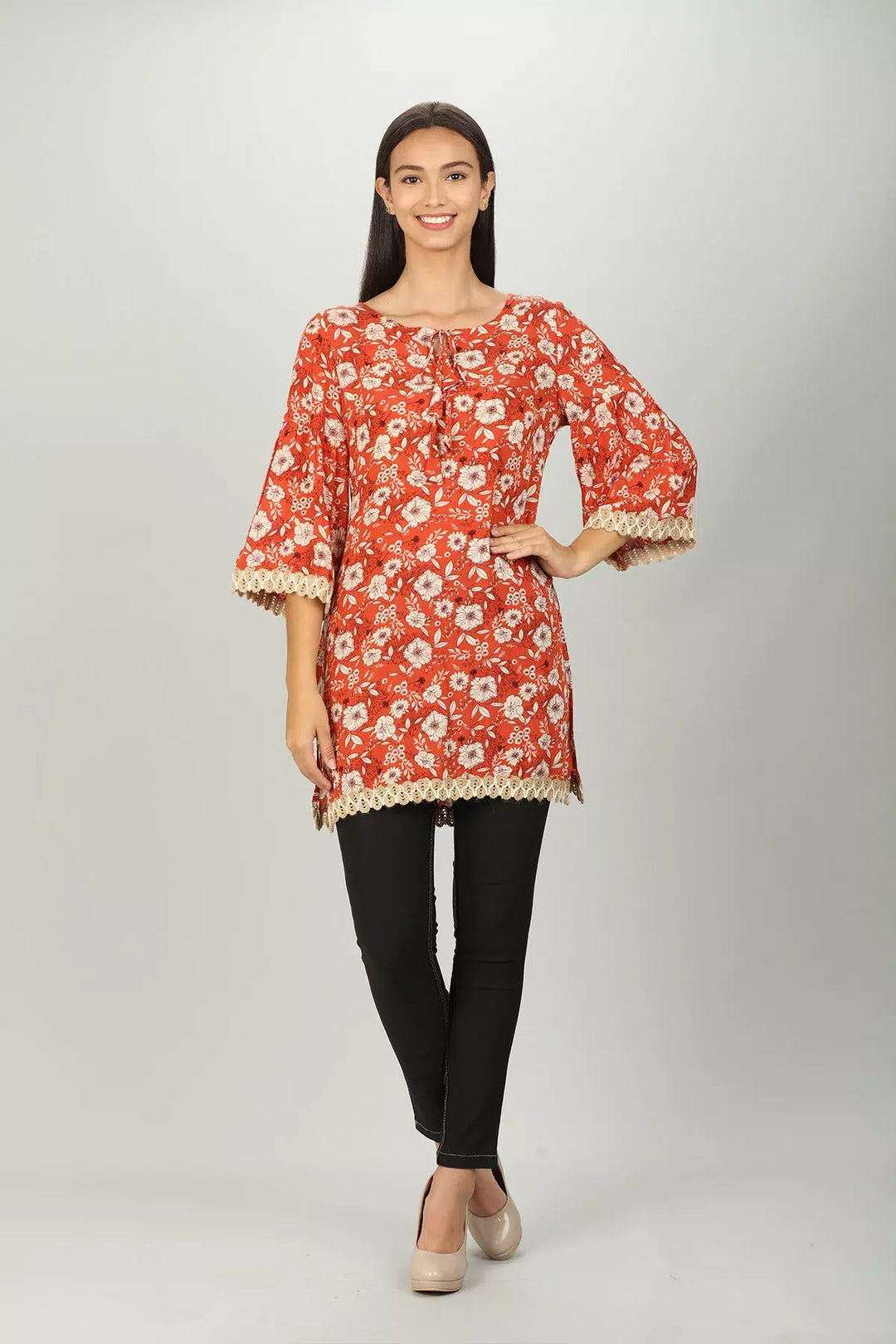 Rust Red Floral Print Top