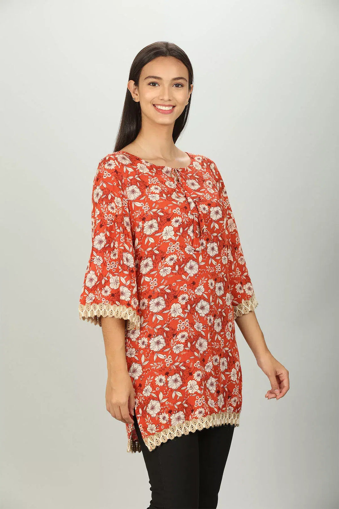 Rust Red Floral Print Top