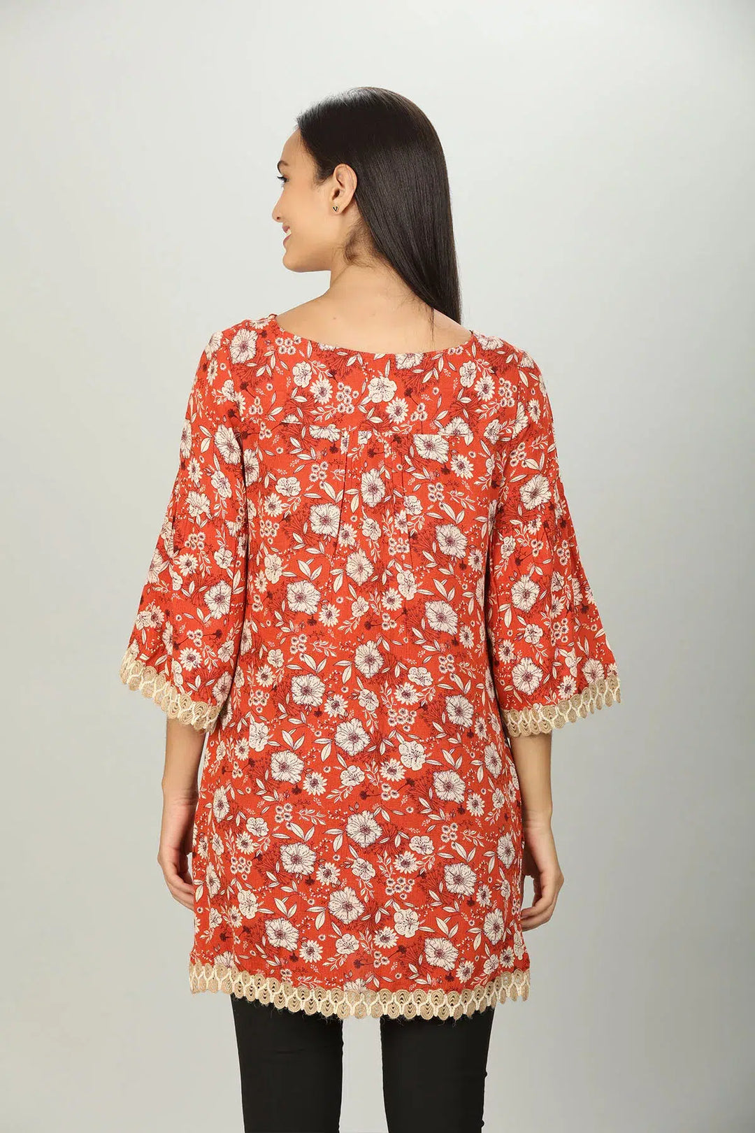 Rust Red Floral Print Top