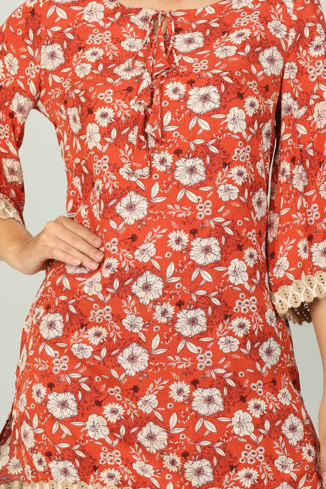 Rust Red Floral Print Top