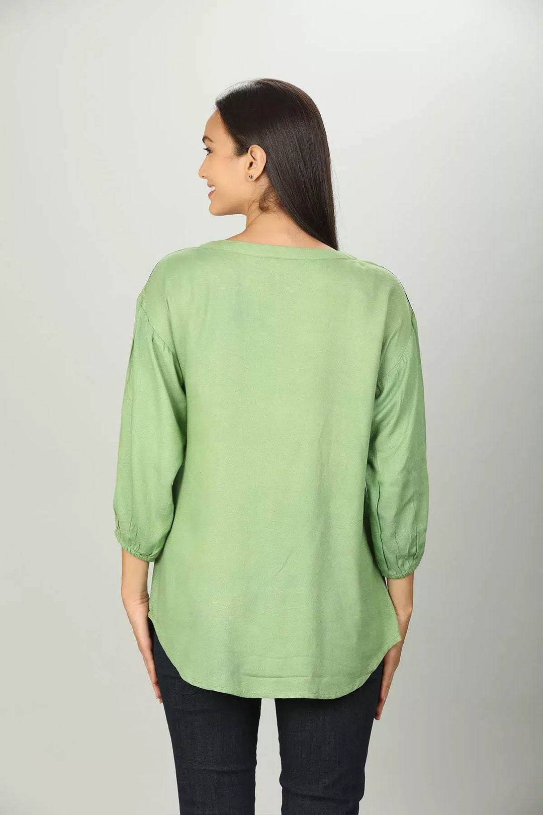 Green Round Neck Embroidered Top