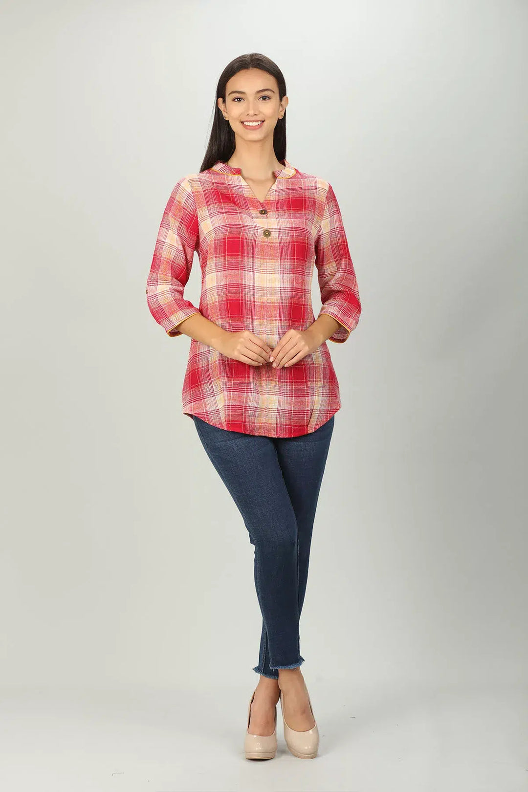 Red cotton Check Top