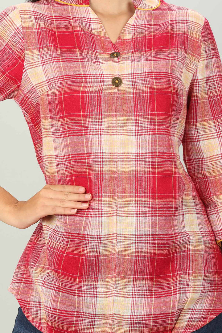 Red cotton Check Top