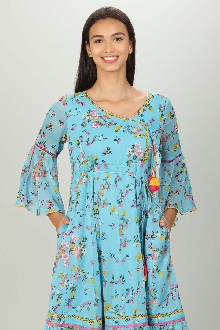 Blue Floral Print Dress