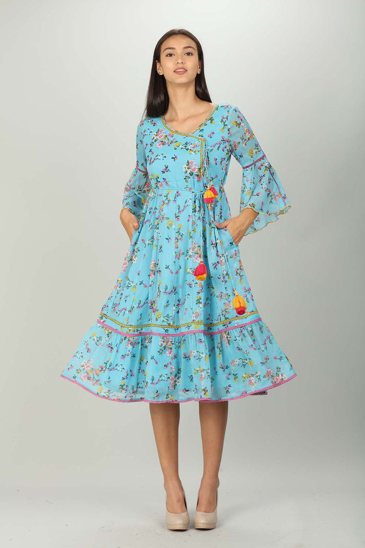 Blue Floral Print Dress