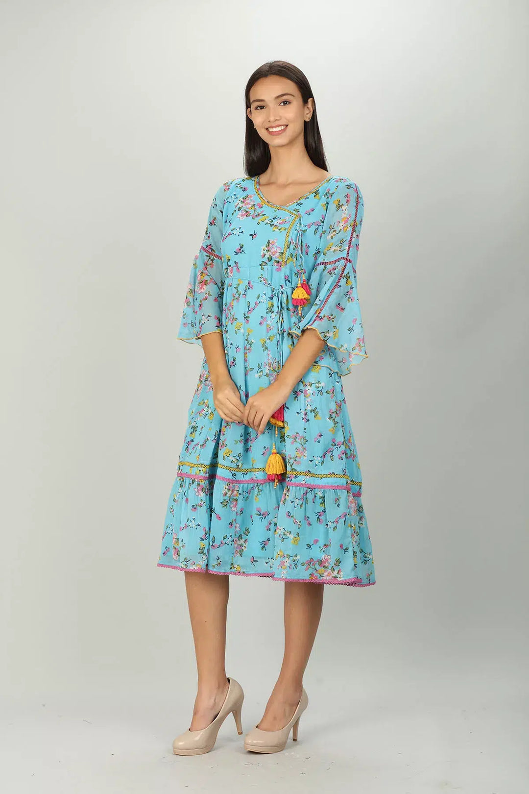 Blue Floral Print Dress