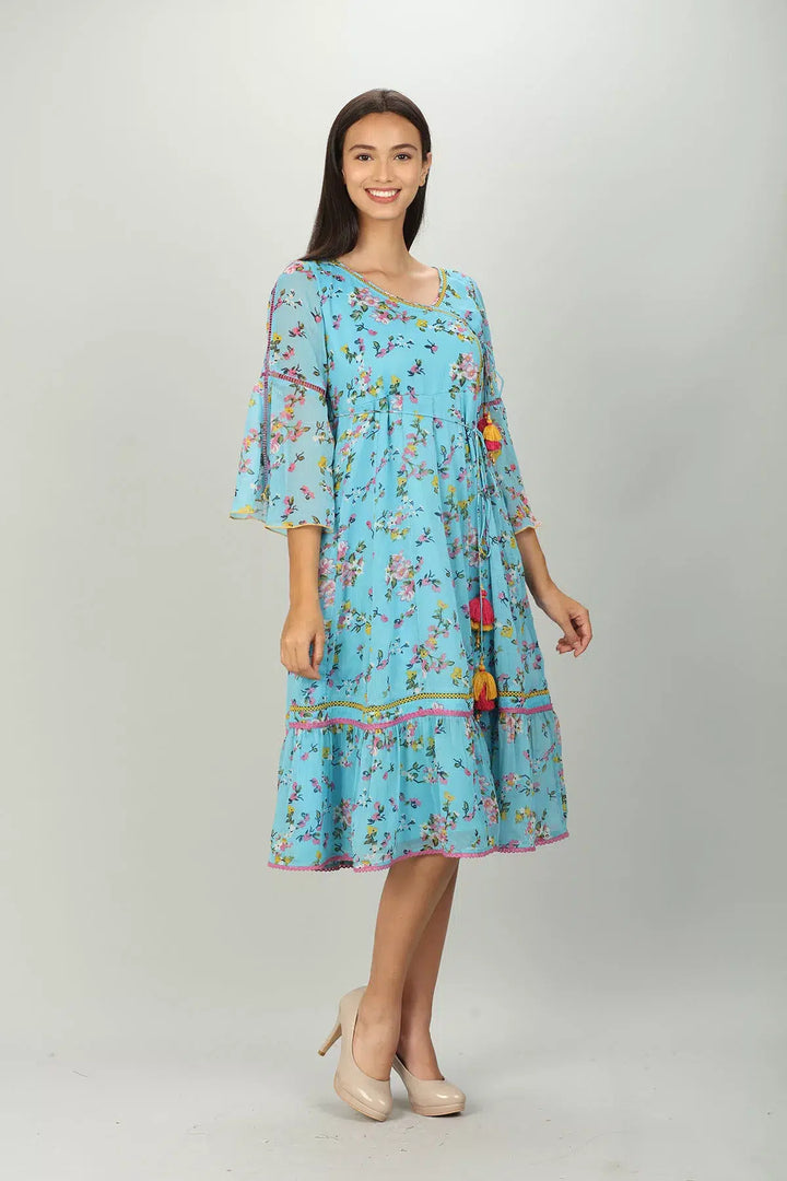 Blue Floral Print Dress