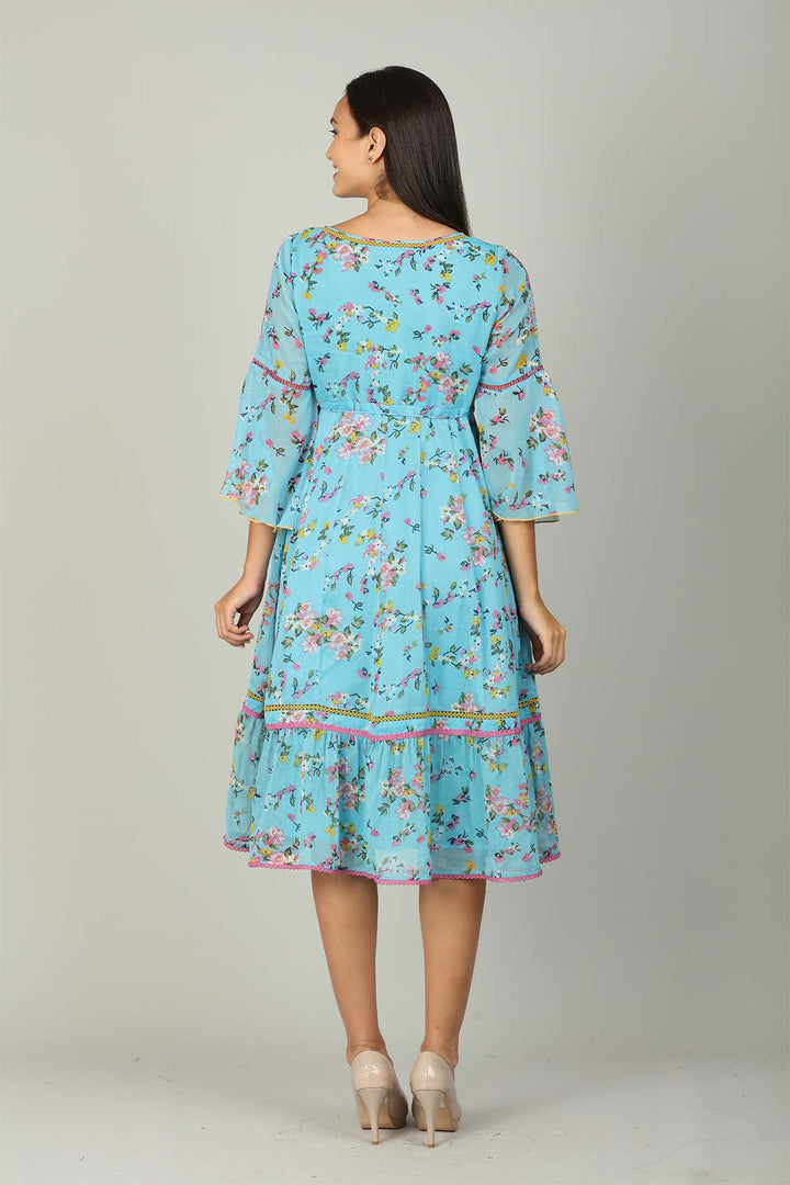 Blue Floral Print Dress
