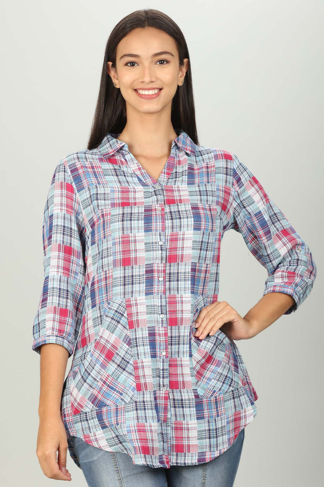 Blue Check Shirt  with collar Neck