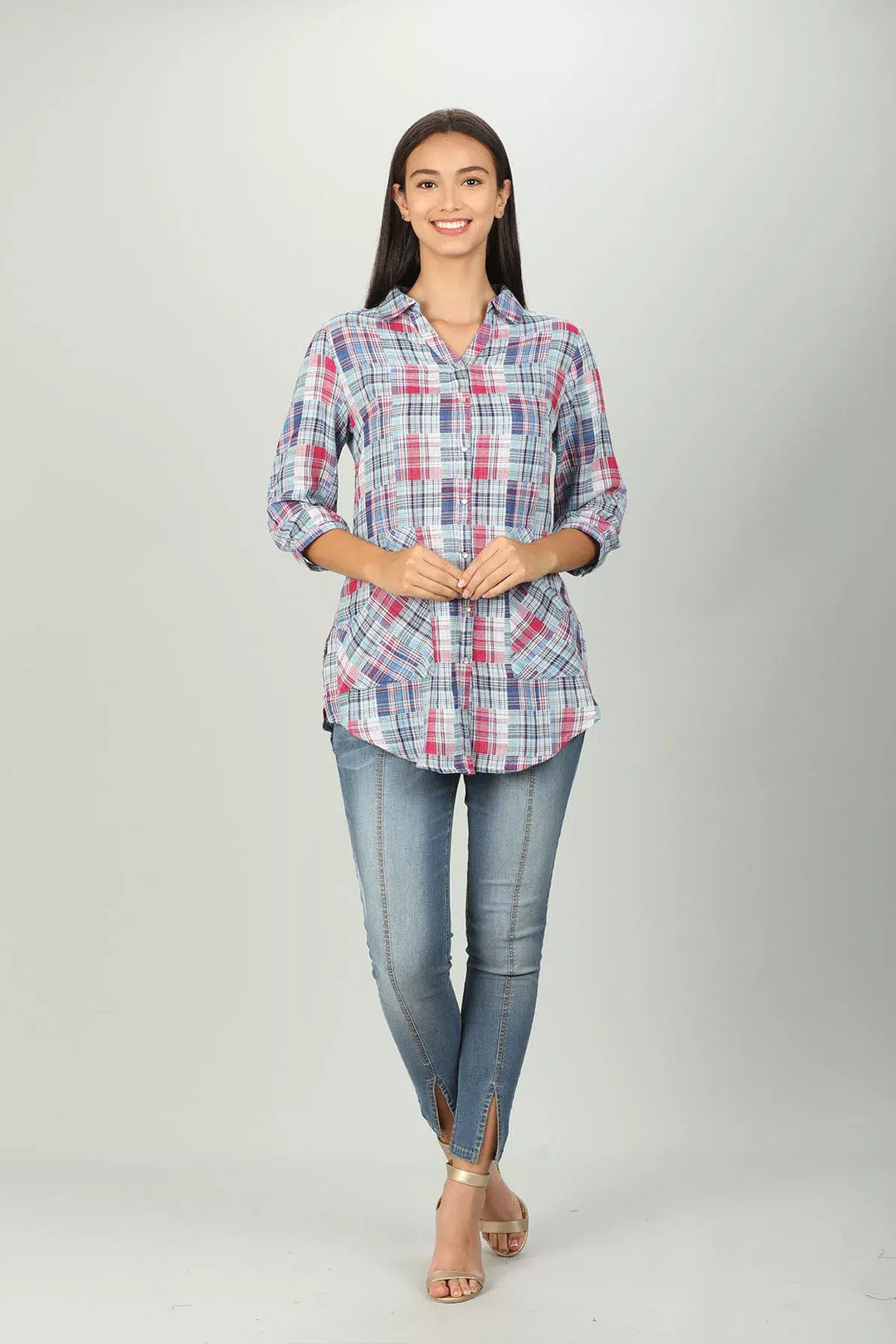 Blue Check Shirt  with collar Neck