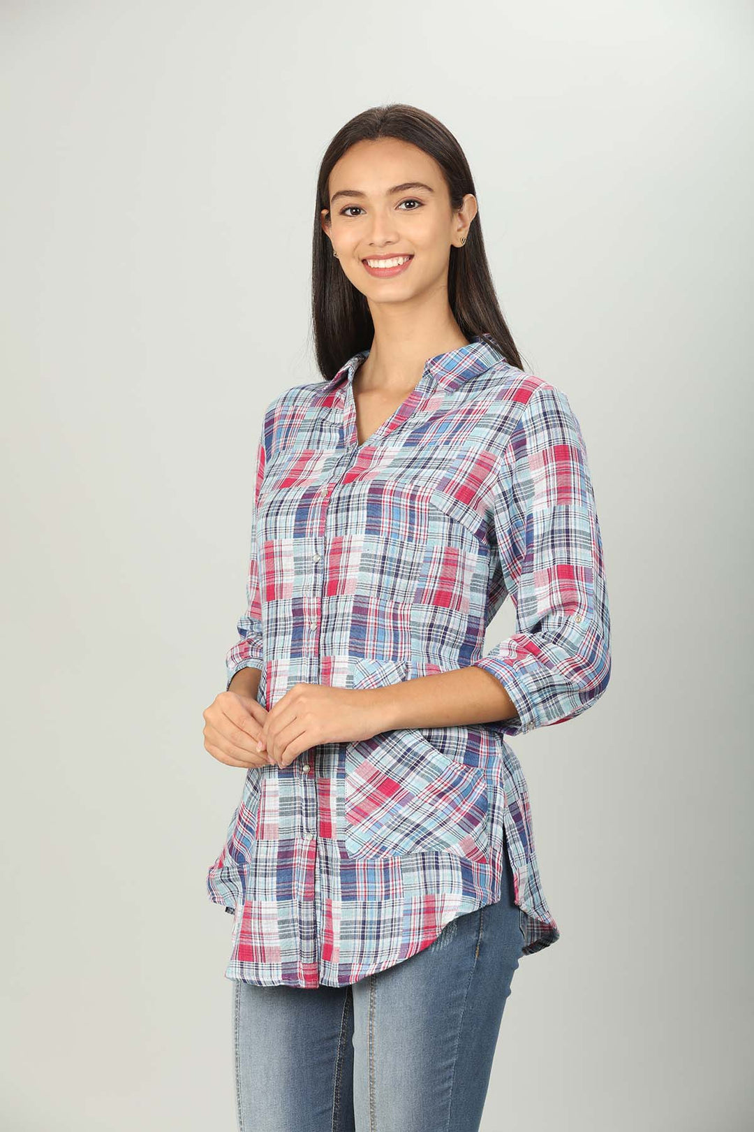 Blue Check Shirt  with collar Neck