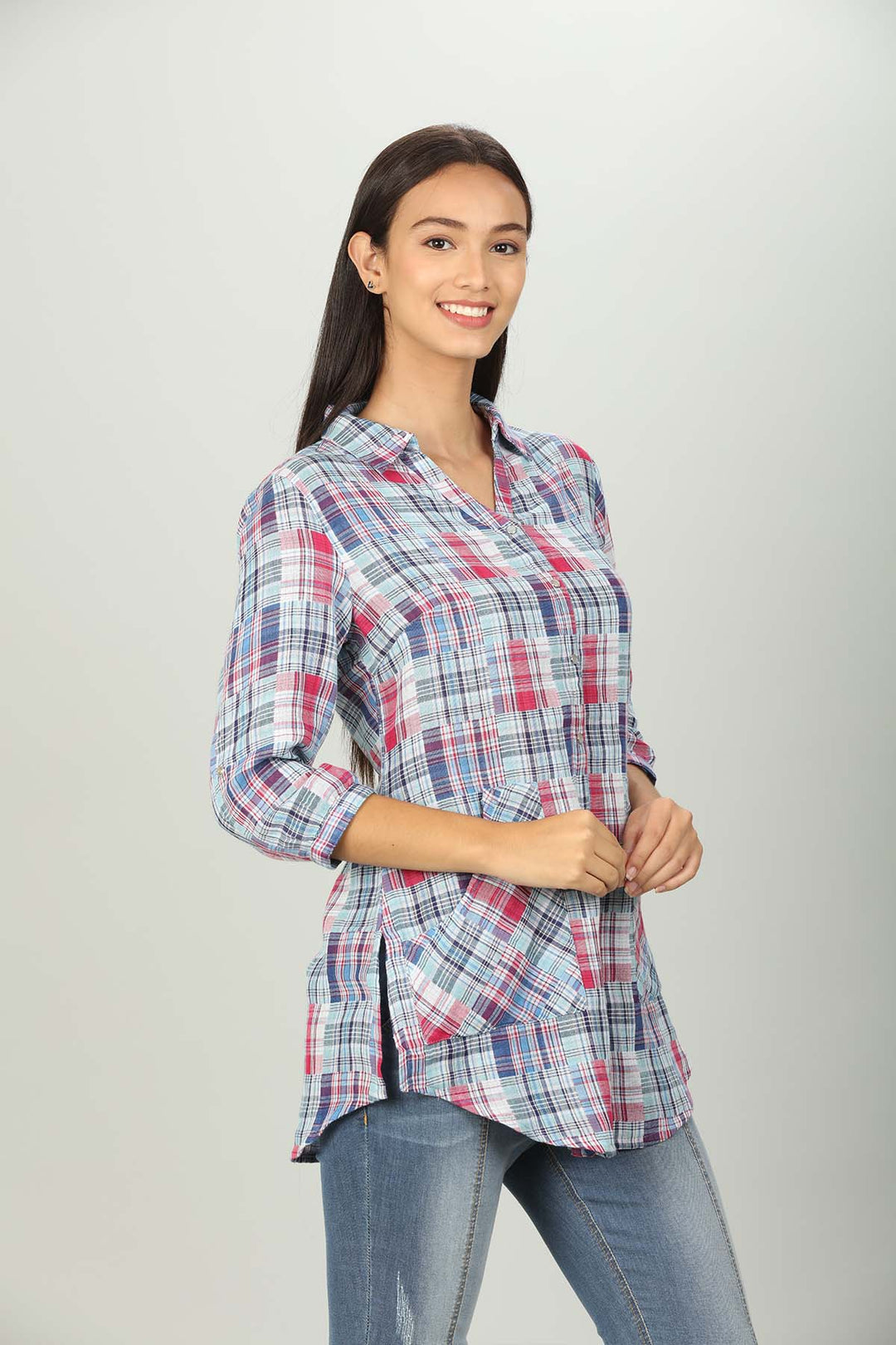 Blue Check Shirt  with collar Neck