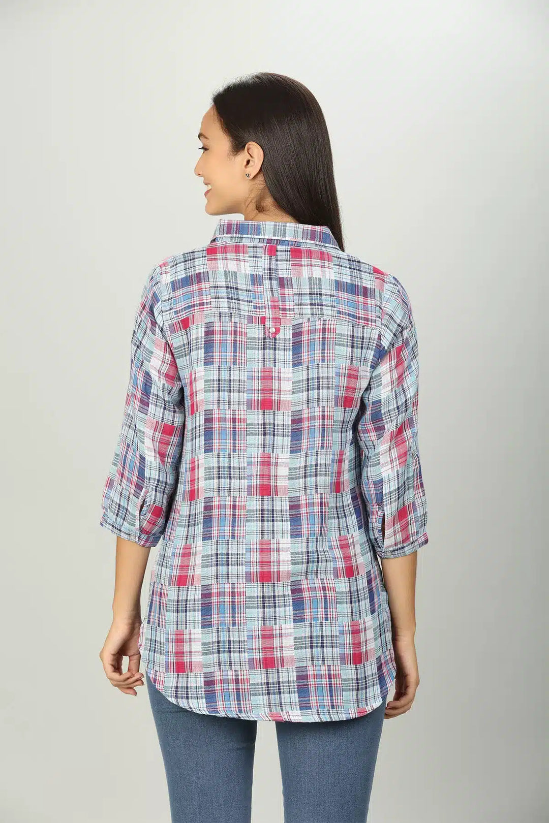 Blue Check Shirt  with collar Neck