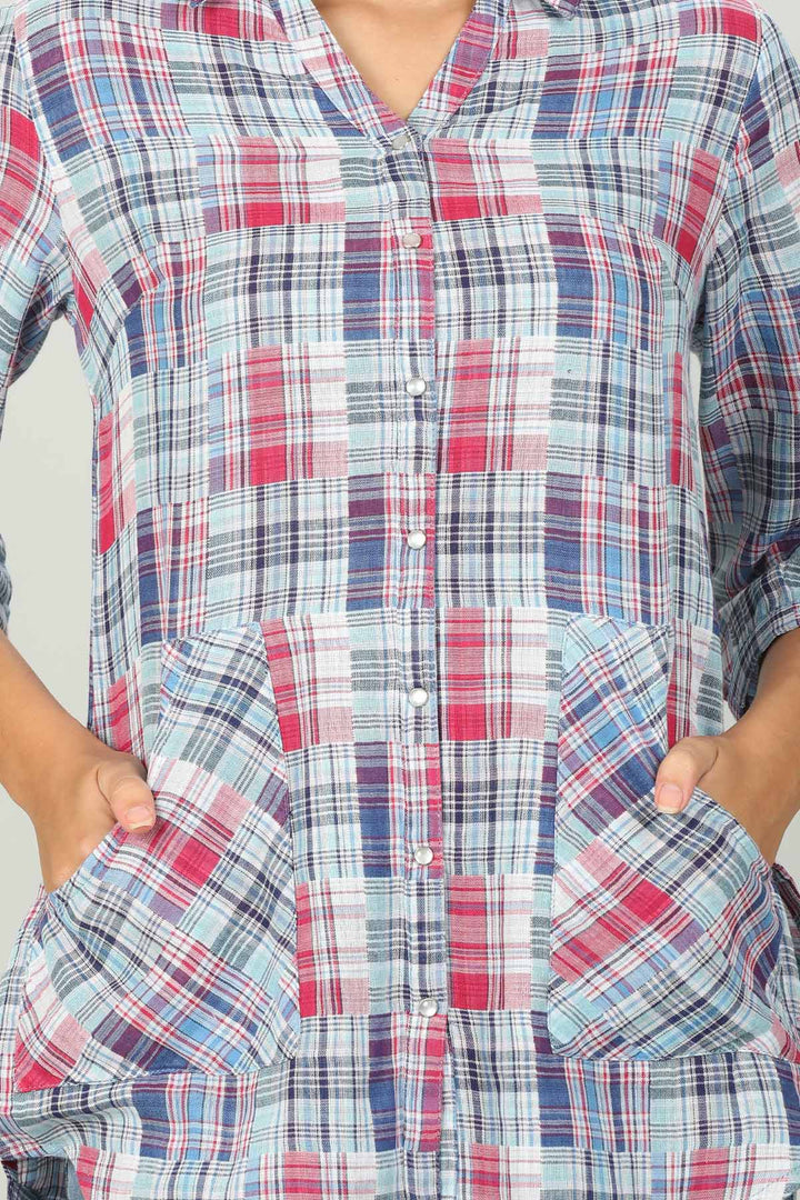 Blue Check Shirt  with collar Neck