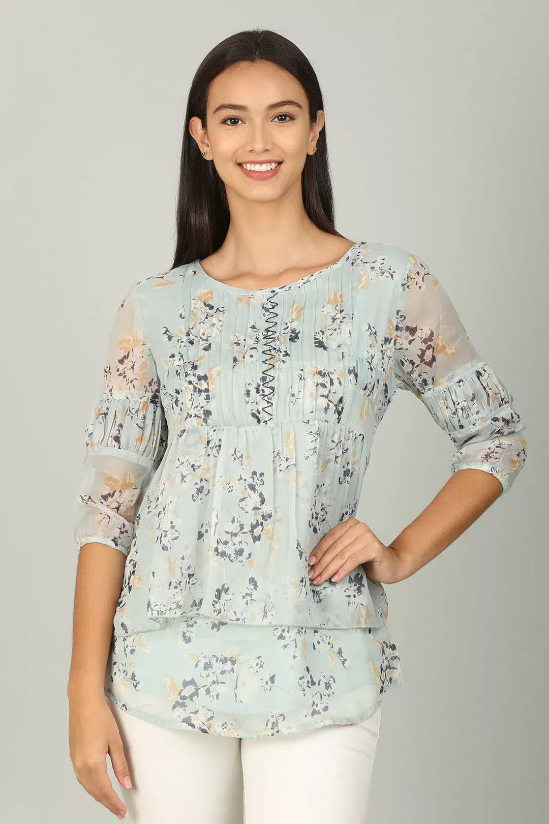 Grey Floral print layered Top