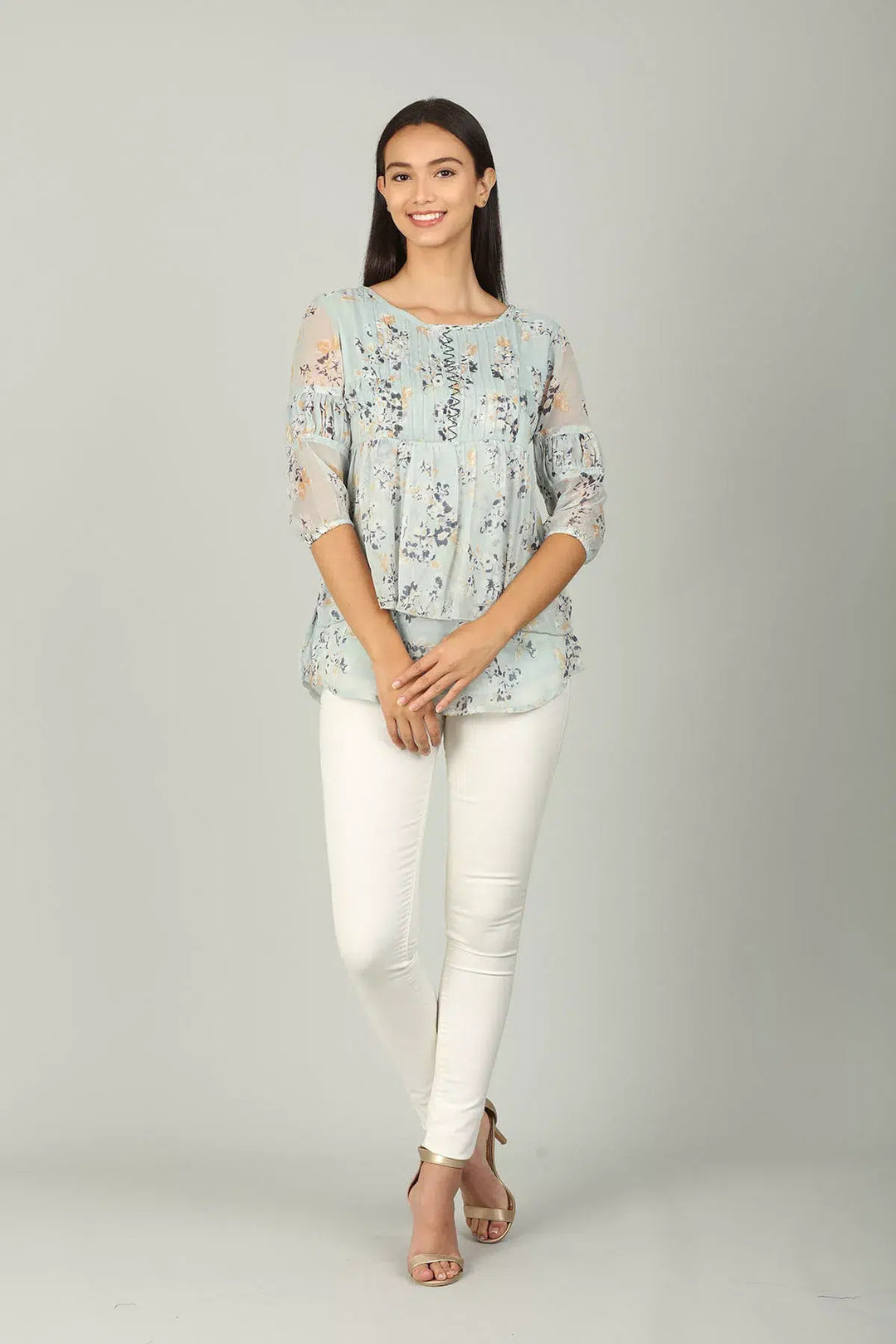 Grey Floral print layered Top