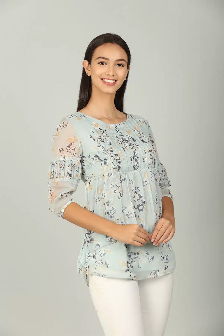 Grey Floral print layered Top