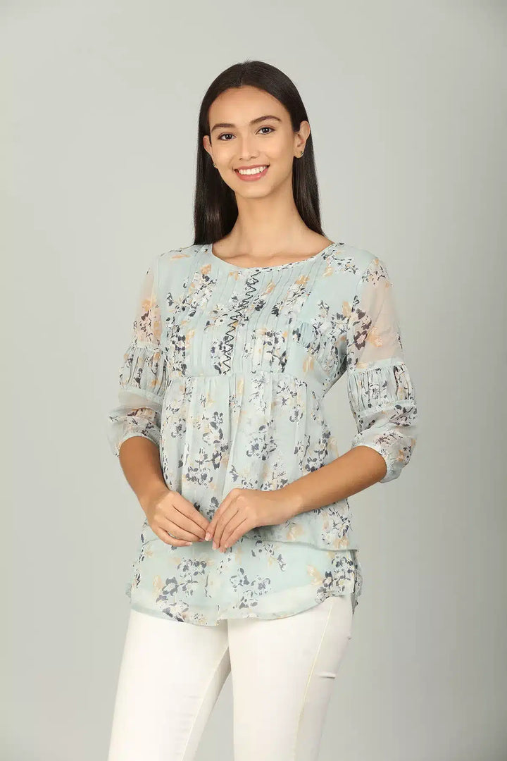 Grey Floral print layered Top