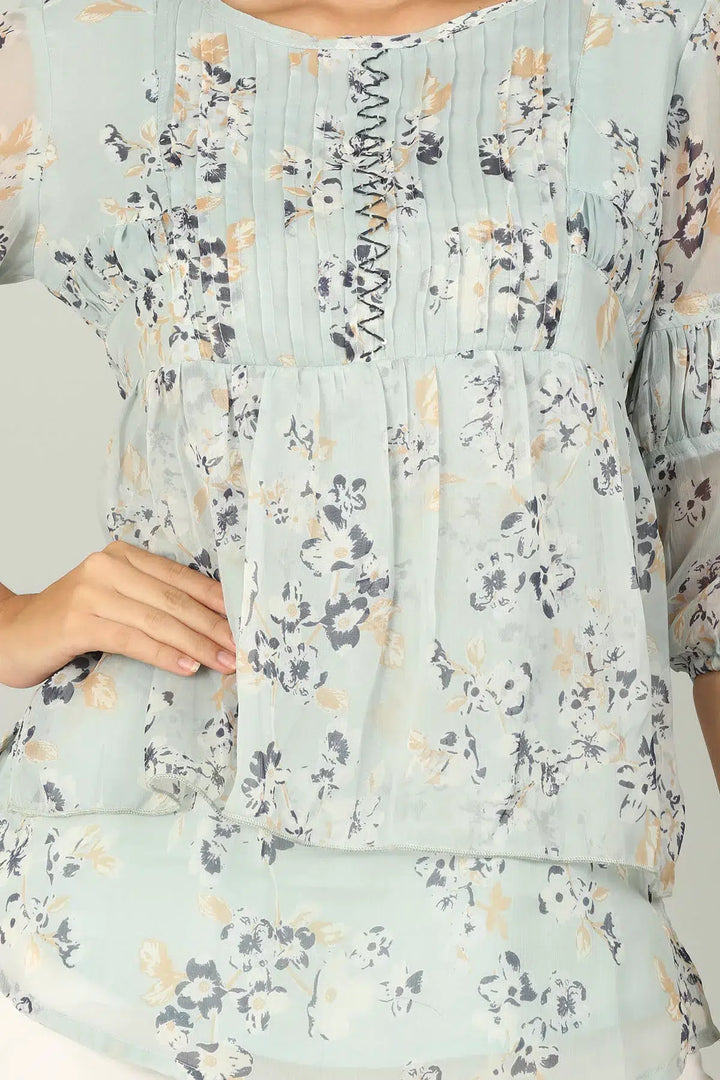 Grey Floral print layered Top
