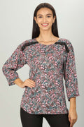 Pink Printed Top with Round Neck