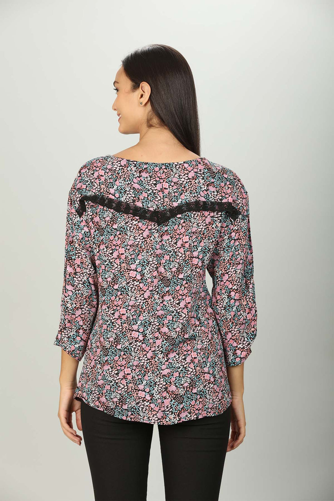 Pink Printed Top with Round Neck