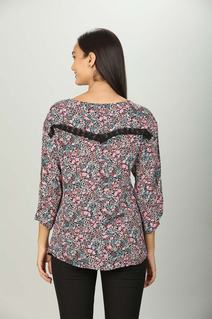 Pink Printed Top with Round Neck
