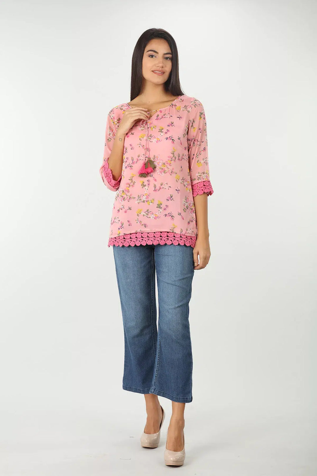 PINK FLORAL PRINTED CHIFFON TOP