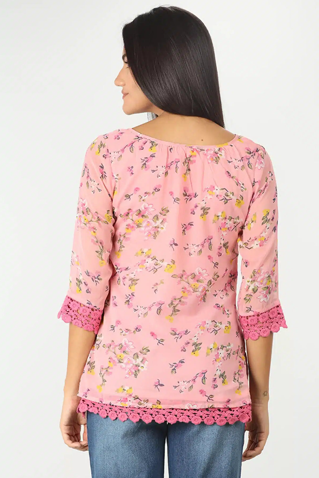 PINK FLORAL PRINTED CHIFFON TOP