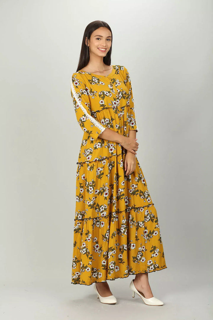 Yellow printed Layered Dress