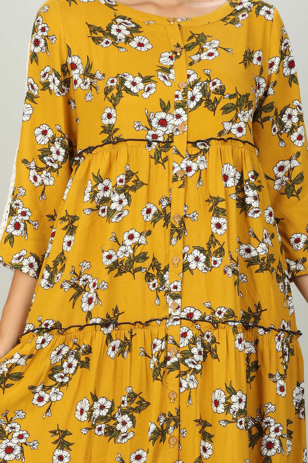 Yellow printed Layered Dress
