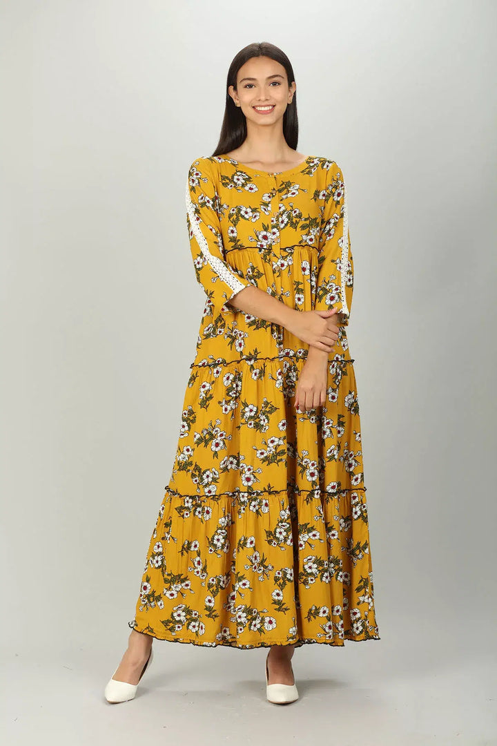 Yellow printed Layered Dress