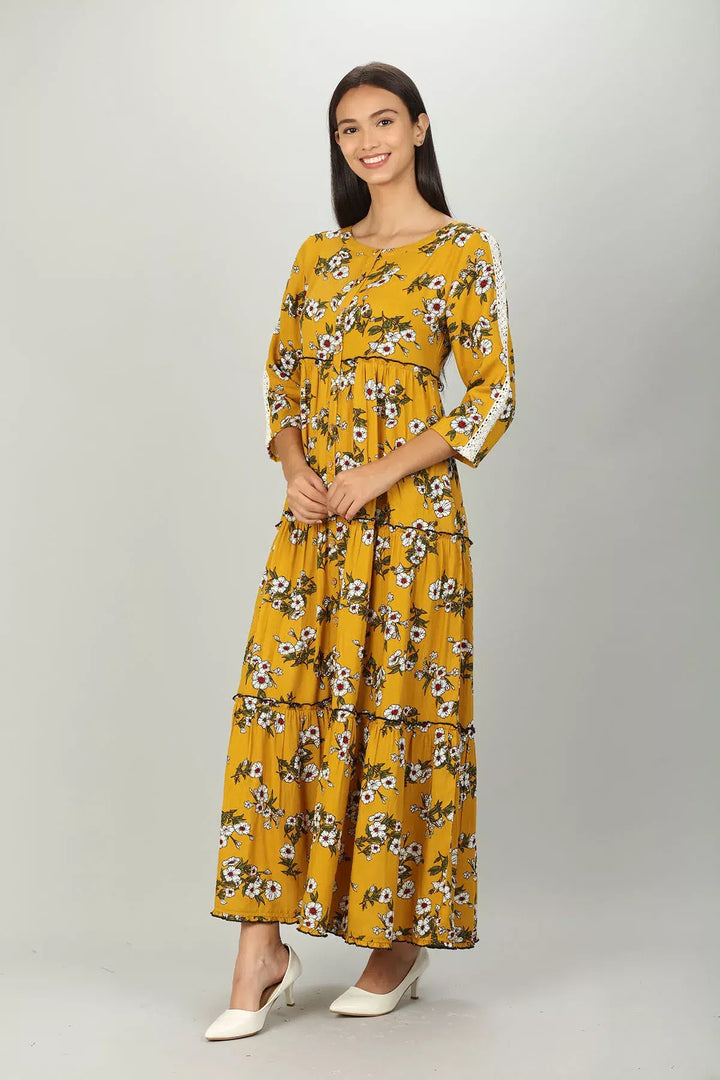 Yellow printed Layered Dress