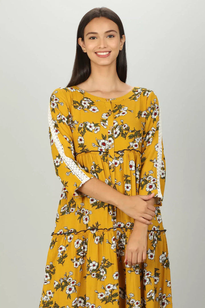Yellow printed Layered Dress