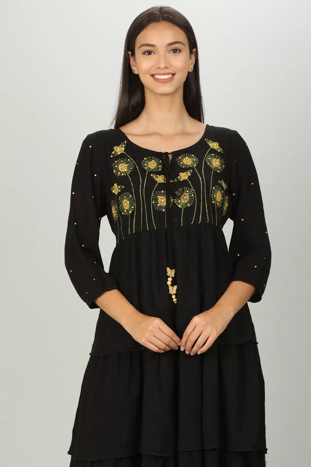 Black embroidered Aline dress