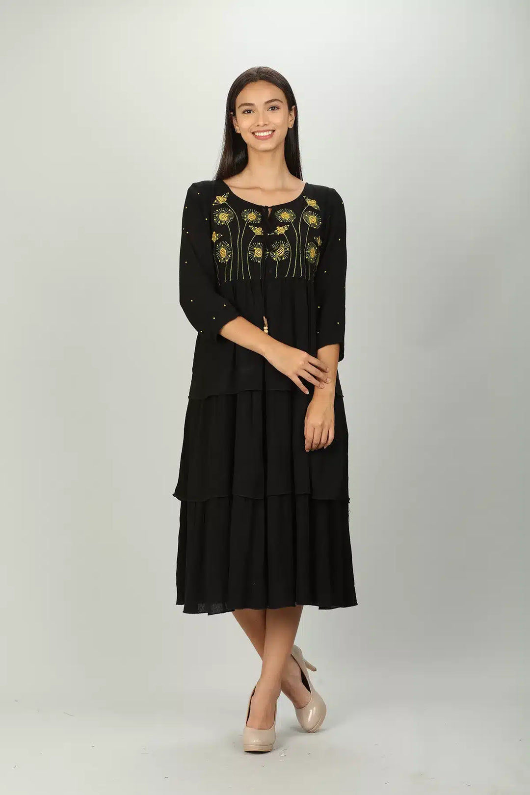 Black embroidered Aline dress