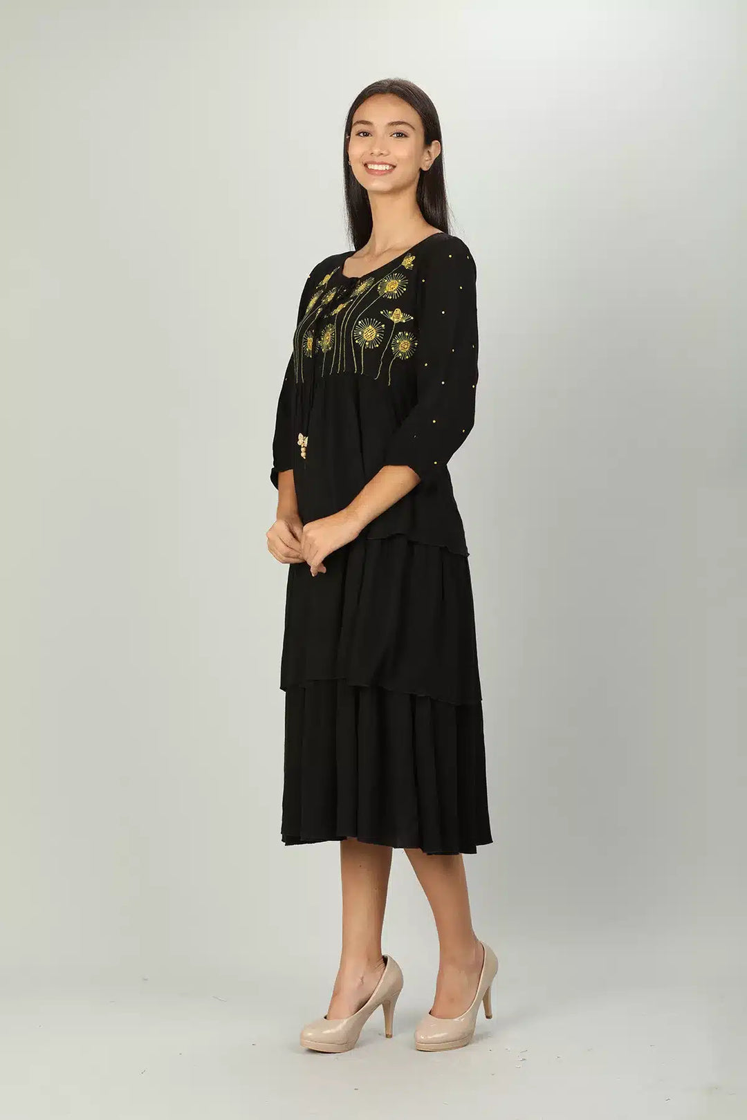 Black embroidered Aline dress