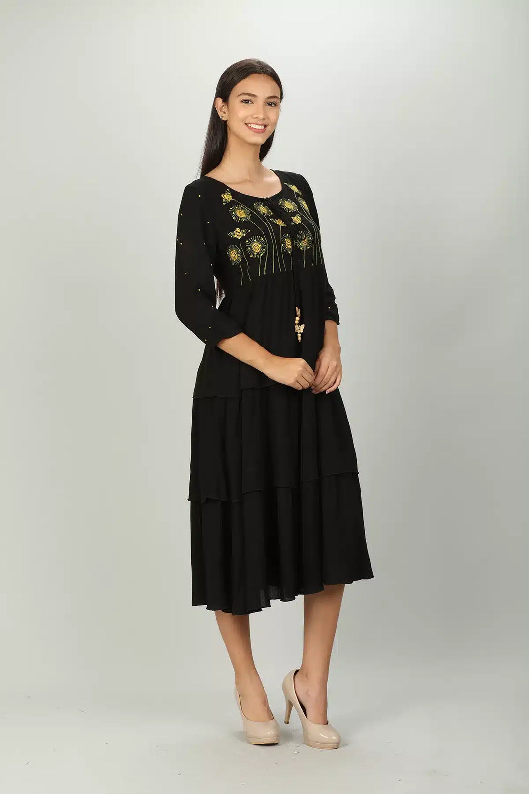 Black embroidered Aline dress
